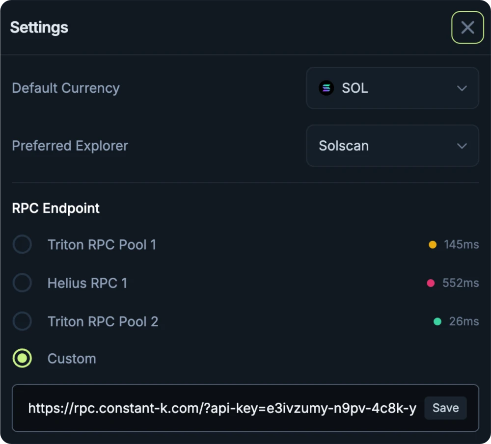 Jupiter Custom RPC Setting Dialog